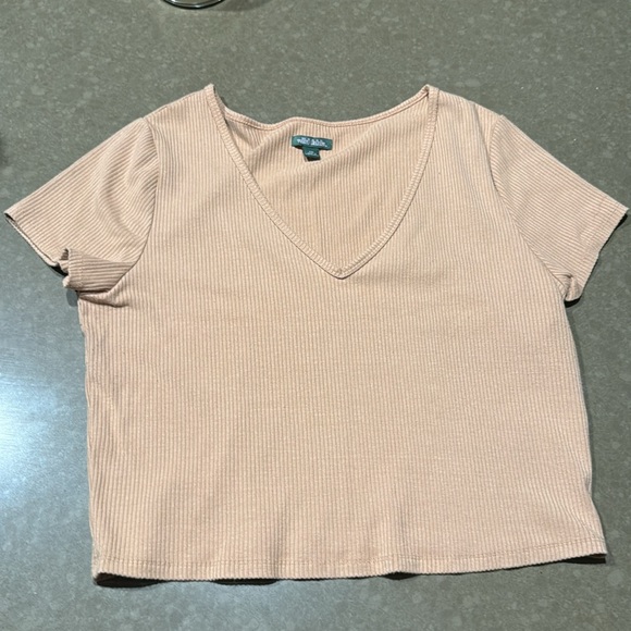 Tan Ribbed V-Neck Top - Picture 2 of 4